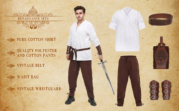 Medieval white shirt and brown trouser set for man