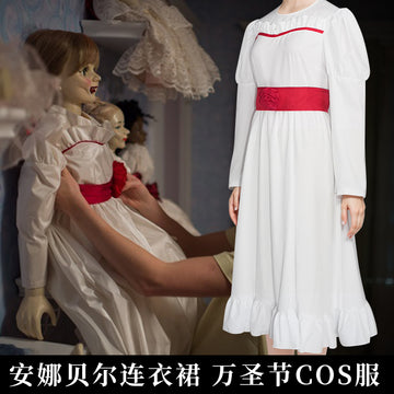 Halloween Annabelle Cosplay Costume for Kids & Adults – Haunted Doll Dress & Wig