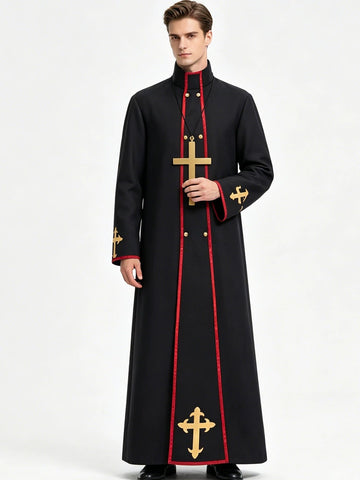 Cross Priest Robe, Medieval Clergyman Costume, Halloween Vampire Cosplay Robe for Men