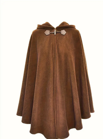 1pc-elegant-plus-size-solid-color-hooded-cape-with-horn-clasp
