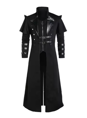 Vintage Halloween Medieval Steampunk Elves Pirate Costume Adult Men Black Long Split Jacket Gothic Armor Leather Coats
