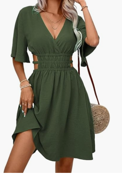 Womens 2025 Short Dress Casual Flounce Sleeve A Line Short Dress