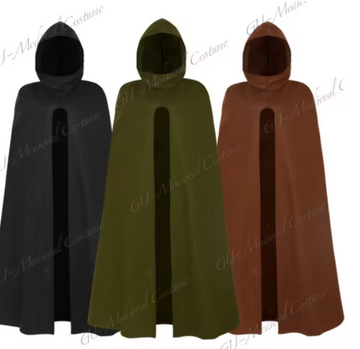 Halloween Medieval Archer Cape Wizard Coat Casual Sleeveless Black Hooded Cloak