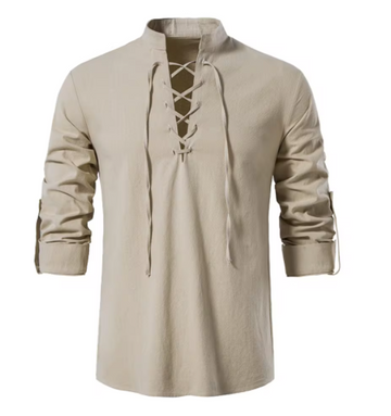 Renaissance Medieval Gothic Victorian Halloween Costume Casual Cotton Linen Lace Up Hippie Shirts