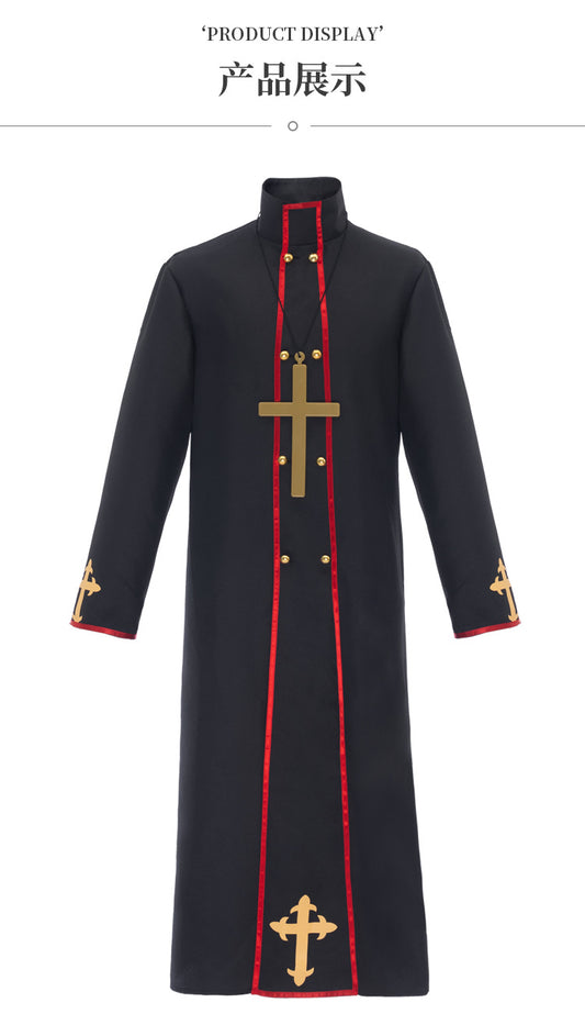 Cross Priest Robe, Medieval Clergyman Costume, Halloween Vampire Cosplay Robe for Men