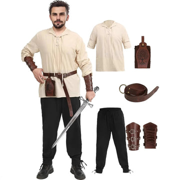 Medieval beige shirt and black trouser set for man